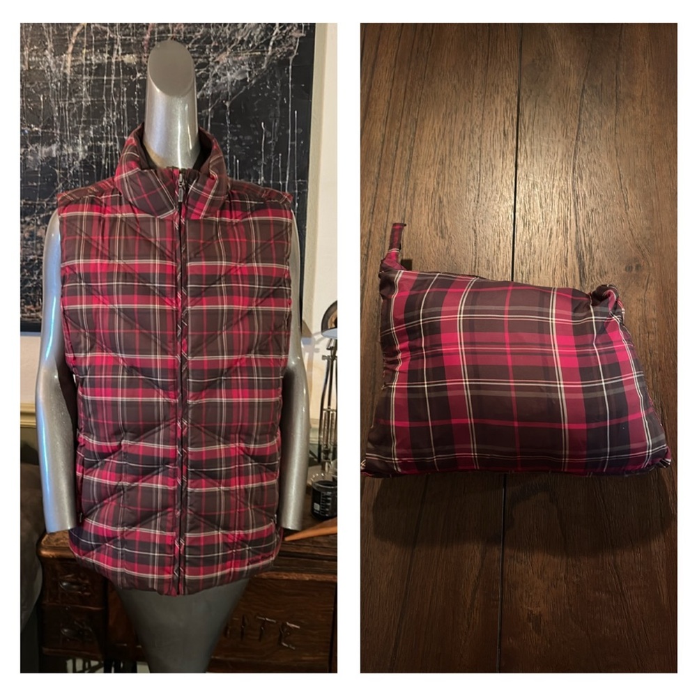 Eddie Bauer Premium Goose Down Packable Quilted Plaid Vest